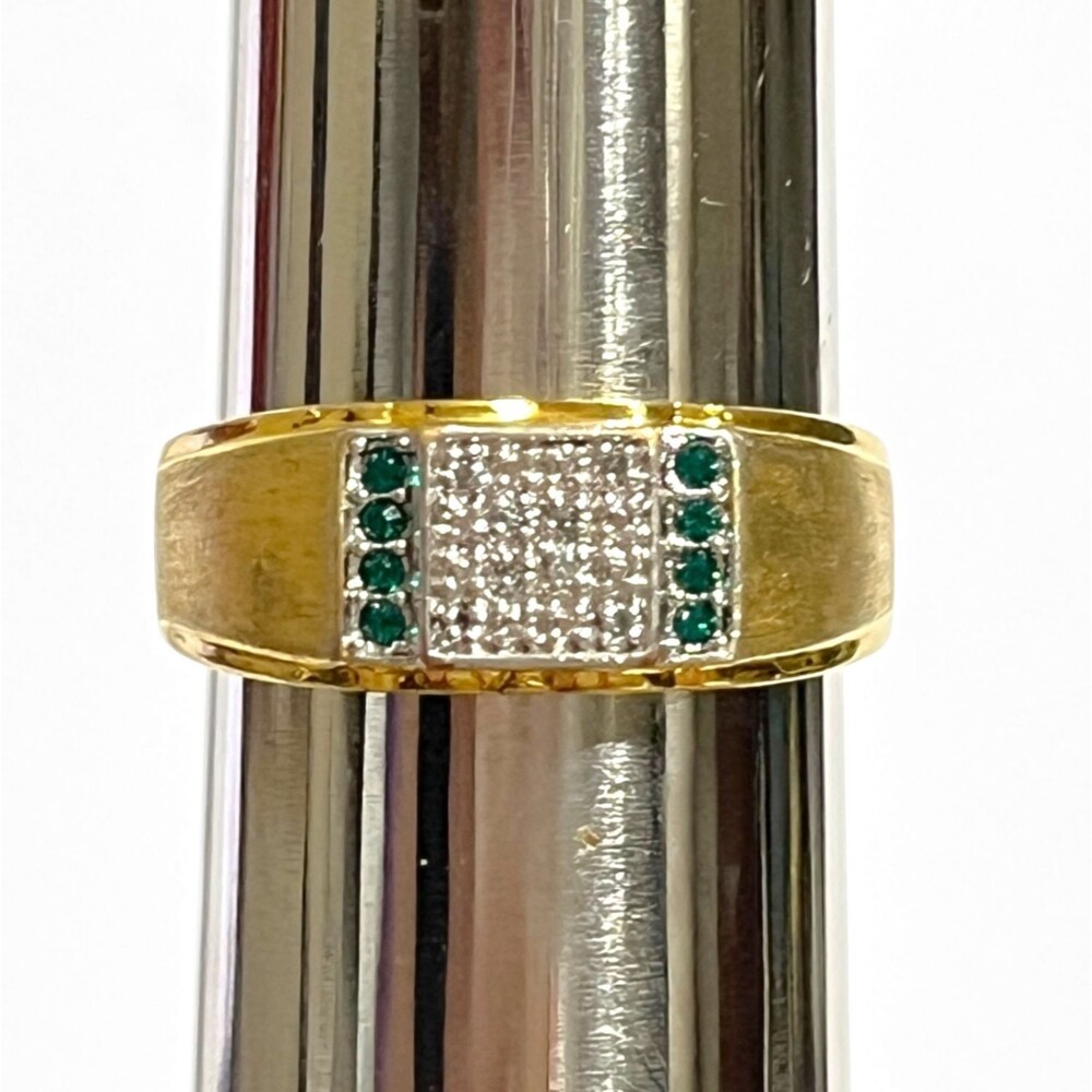 Danbury Mint Ring Mens Size 11 Gold Plated Green Birthstone May Engraved Michael